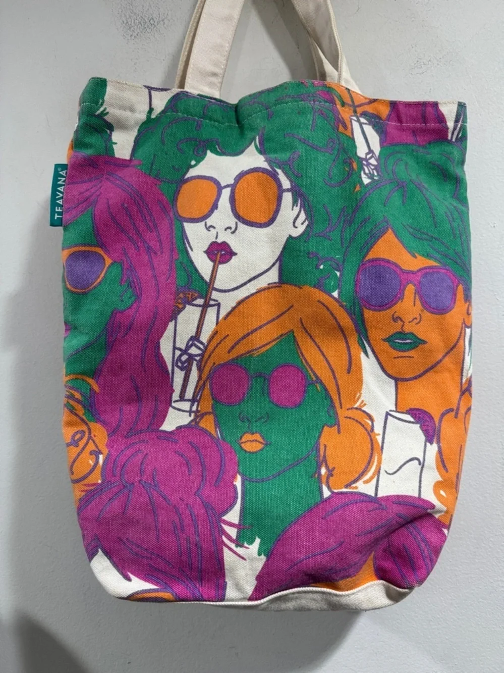 Teavana colorfu Graphic Tote Bag canvas book bag reusable durable